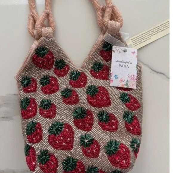 Handcrafted in India Handbags - Strawberry Beaded Bag Handcrafted in Indoa Tik Tok Viral NWT